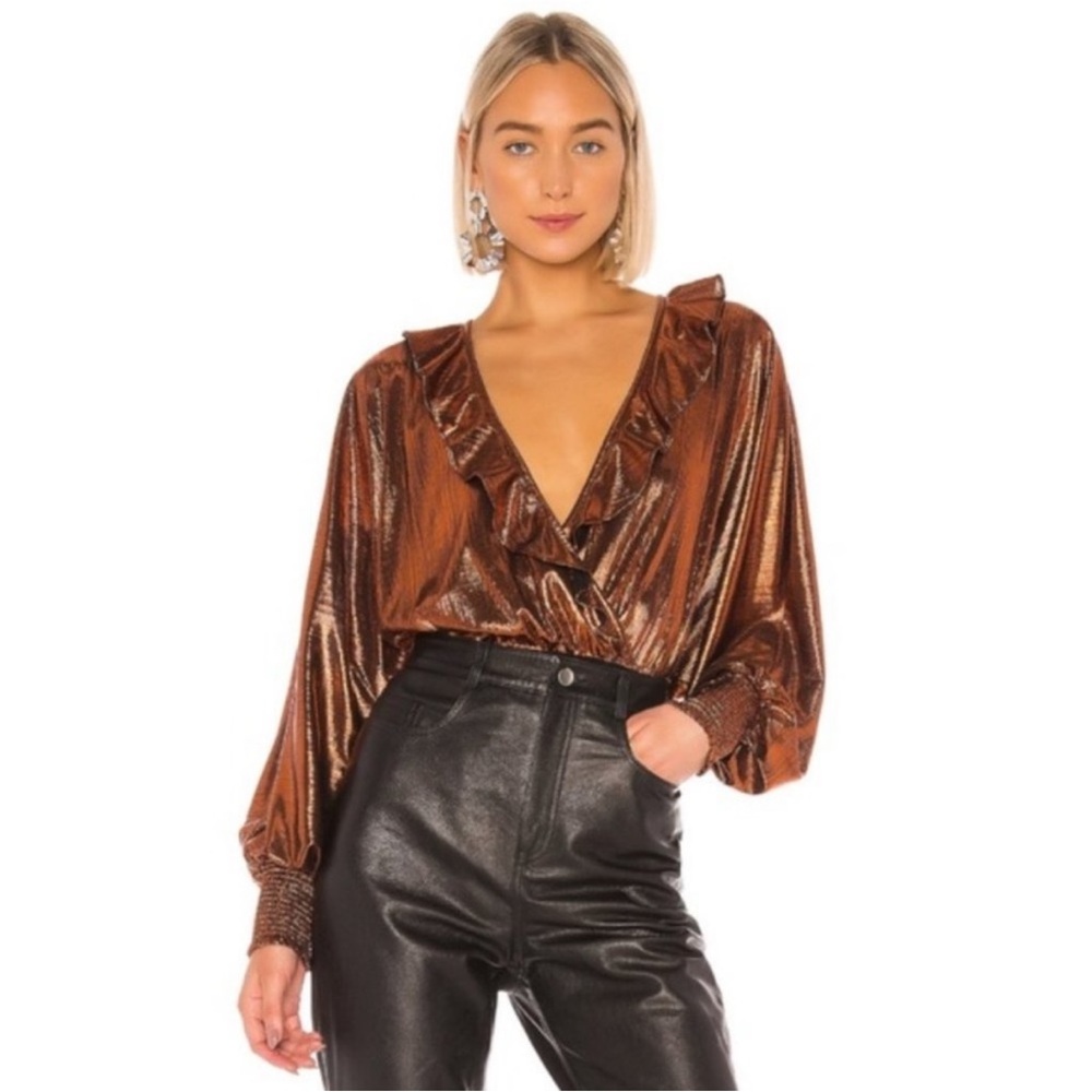 Retrofete Fiona Metallic Bodysuit Plunging Neckline